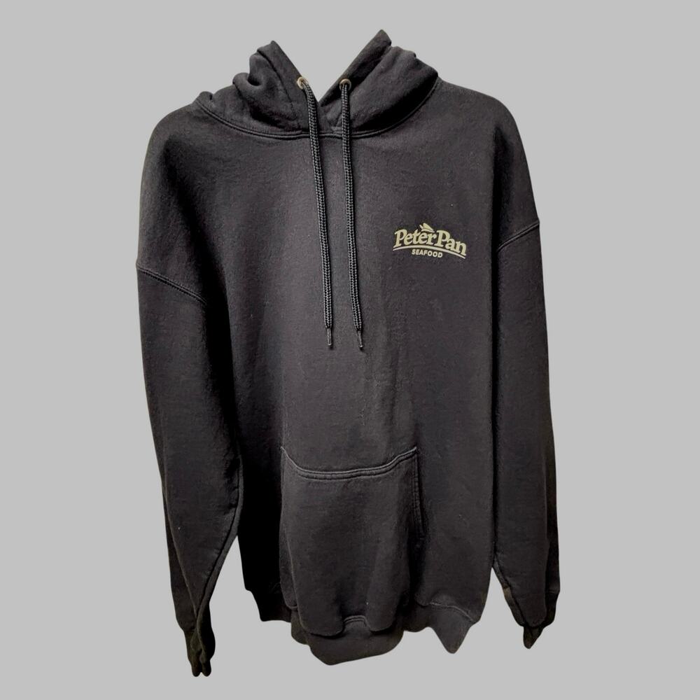 Peter Pan Seafood Navy Hoodie Graphic Back Pullover Sweatshirt Size L